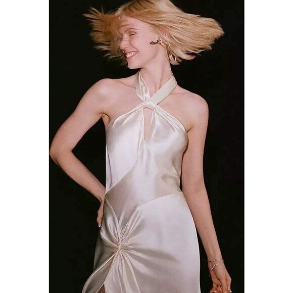 Anthropologie Ronny Kobo Samra Satin Twist-Halter Column Gown $498 - Picture 3 of 13